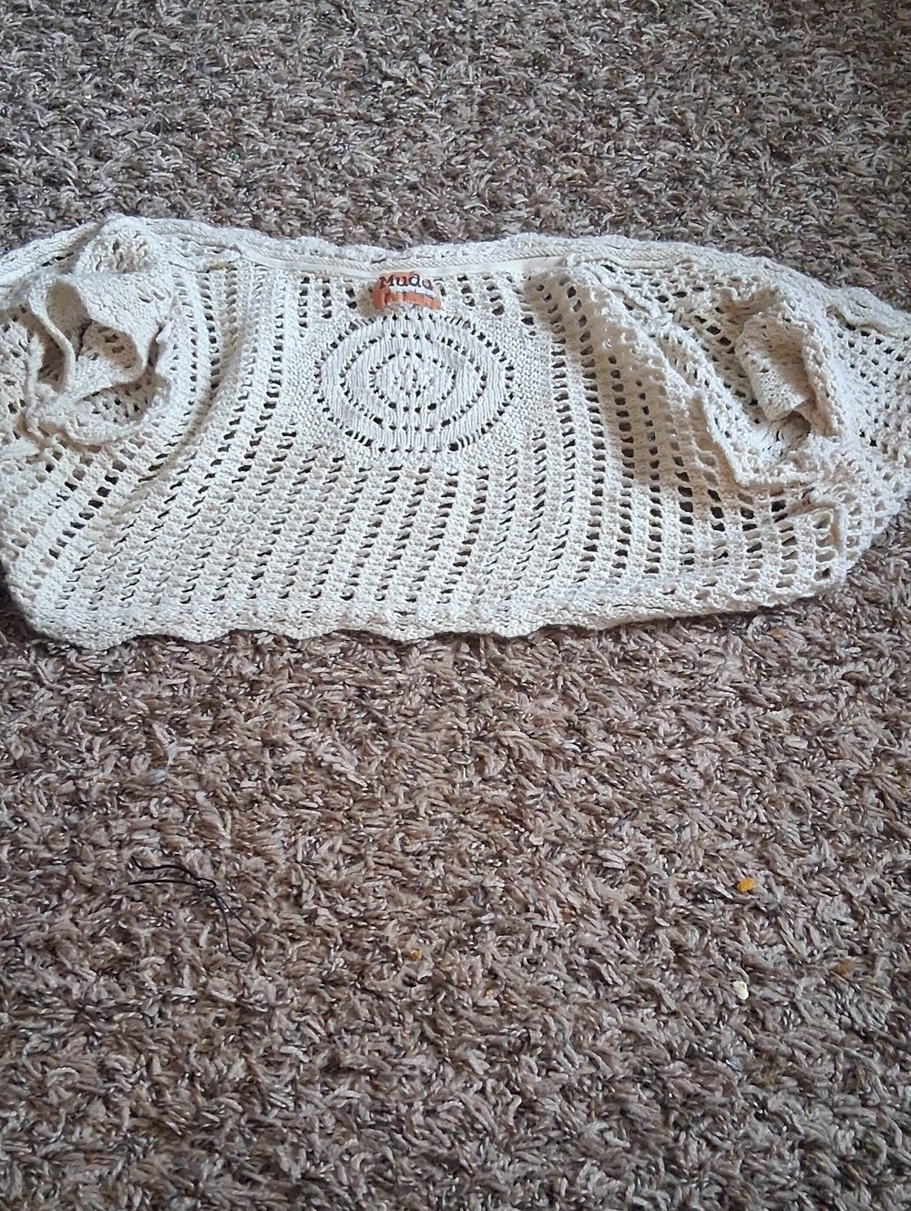 Mudd Crocheted Cream Open-Knit Sweater Cardigan